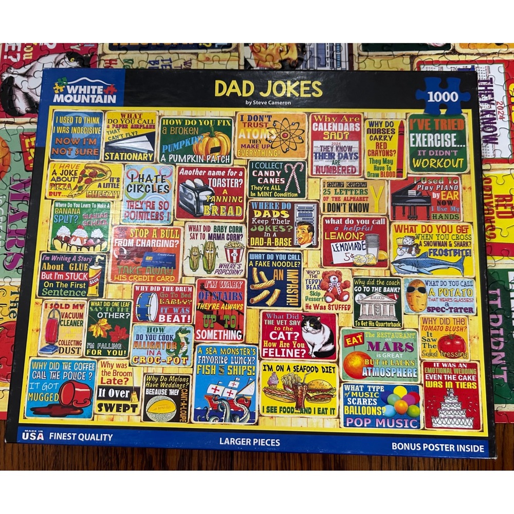 White Mountain Puzzles Dad Jokes 1000 Piece Jigsaw Puzzle COMPLETE